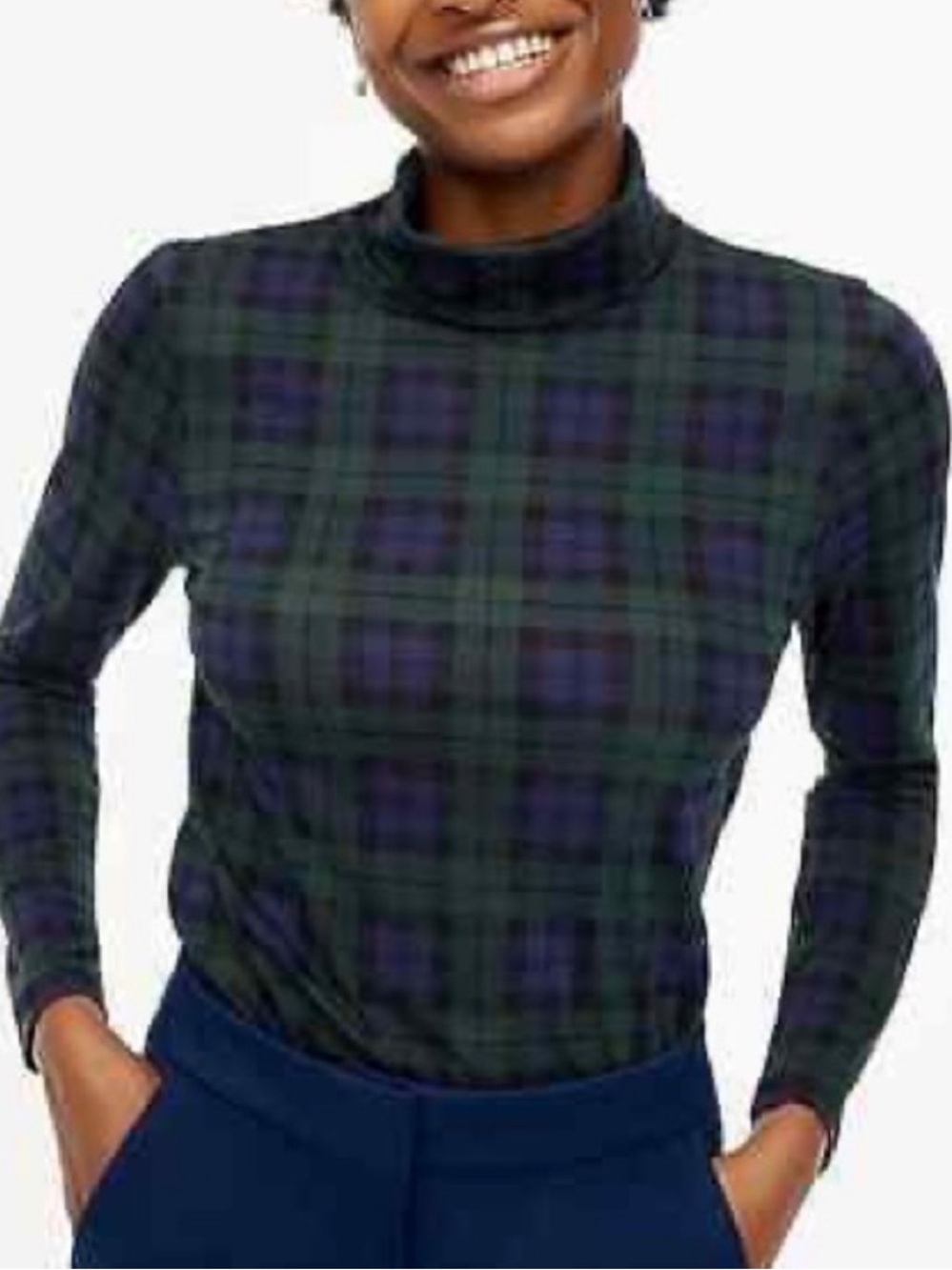 J. Crew Classic Tissue Turtleneck Blackwatch Plaid Size XL NWT